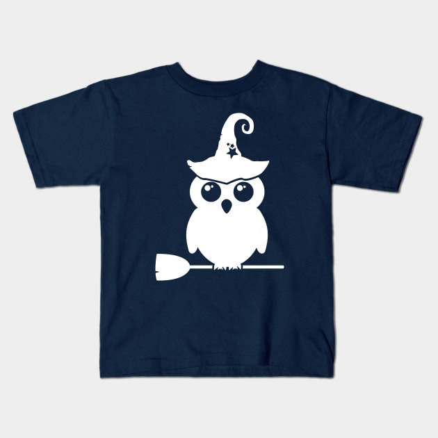 Adorable Witch Owl On Her Broom Kids T-Shirt by ybtee